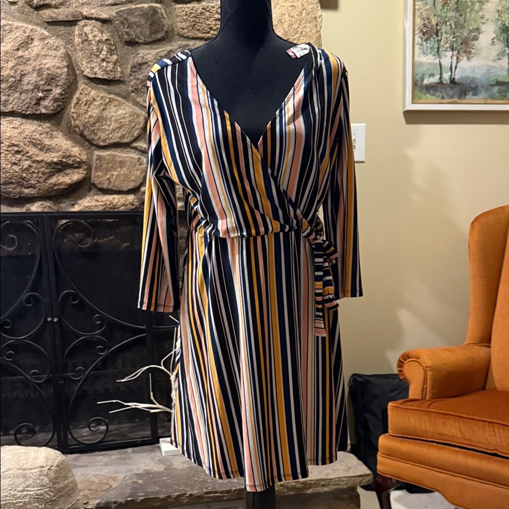 No Boundaries Multicolor Striped Wrap Dress